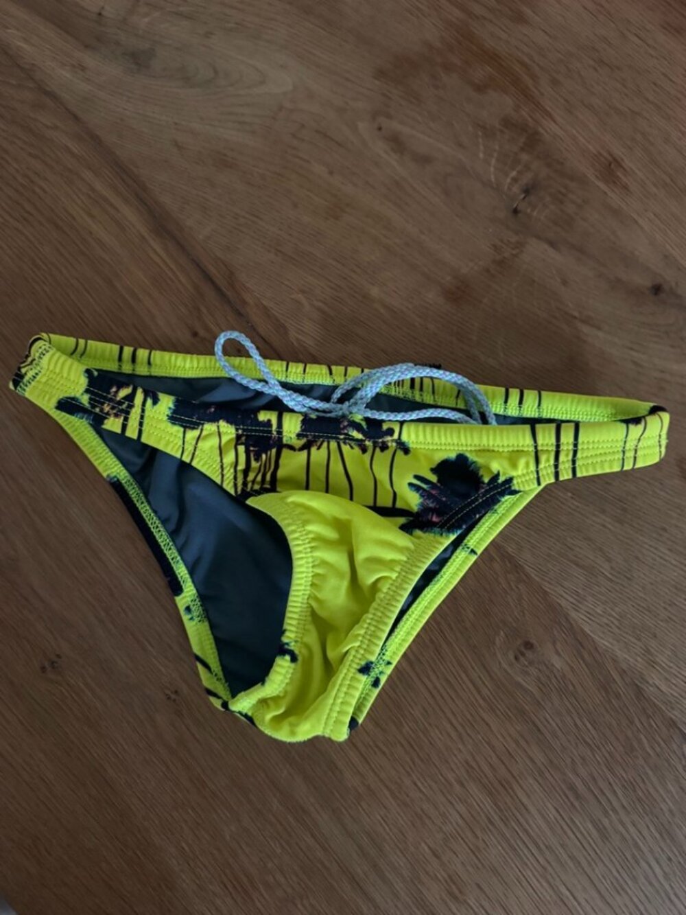 Jolyn Europe Bikini Bottom — Neon Yellow Palm Tree Print | S